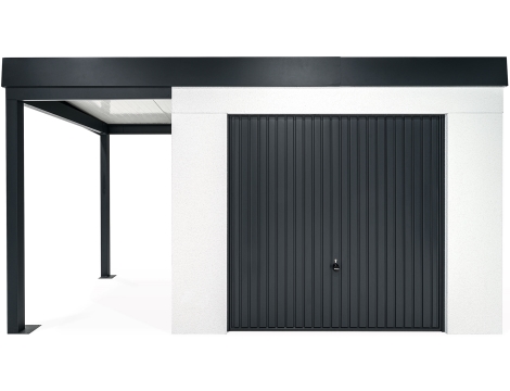 GARDEON® Zahradní domek s garážovými vraty Hörmann a levým přístřeškem